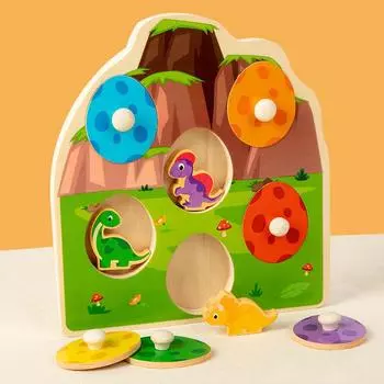 All English Wooden Three-Dimensional Dinosaur Egg Color Pairing Puzzle Children S Animal Hand Grab Board Exercise Fine Play