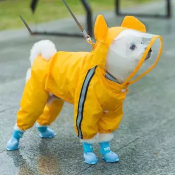 All-inclusive four-legged waterproof pet rainy day clothes Teddy small and medium-sized dog Bichon Pomeranian poncho puppy dog raincoat S [Recommended weight 3-2.5kg]