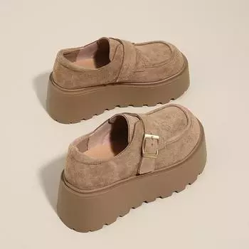 All-inclusive spring new small leather shoes retro fashion platform muffin sole casual Boken single shoes 35