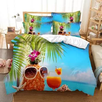 Все виды фруктов летний пододеяльник постельное белье размера Queen лимон апельсин клубника арбуз ананас для детей девочек мальчиков 70x133cm 2pcs