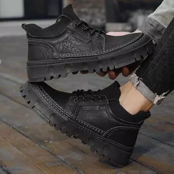 All-match Driving Shoes Outdoor Male Shoes Genuine Leather Male High Quality Sneakers Genuine Leather Men Lace-Up Casual Shoes 38 чёрный