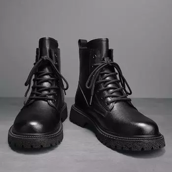 All-match Lace-Up Male Comfortable Ankle Boots Real Leather Men s Casual High Top Shoes 2024 New Arrival Boots for Men 38 чёрный