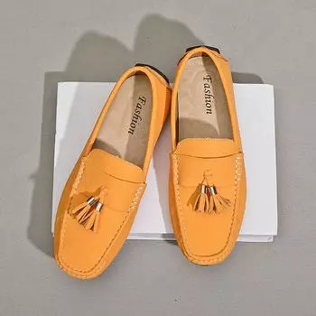 All-match Male Antiskid Flats New Mens High Quality Loafers Genuine Leather Mens Slip on Footwear Male Comfortable Driving Shoe 38 чёрный