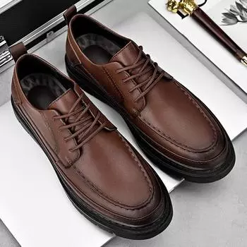 All-match Male Comfortable Oxfords Shoe Hot Sale Fashion Genuine Leather Casual Shoes 2024 New Lace-Up for Men Business Shoes 38 чёрный