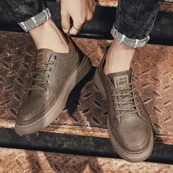 All-match Male Lace-Up Walking Shoes Luxury Brand Mens Shoes Casual Leather Male Comfortable Sneakers Stylish Skate Shoes Men 38 чёрный