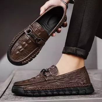 All-match Male Walking Shoes New Arrival Classic Men Shoes Wedding Leather Fashion Flats Men Crocodile Pattern Men Casual Shoes 38 чёрный