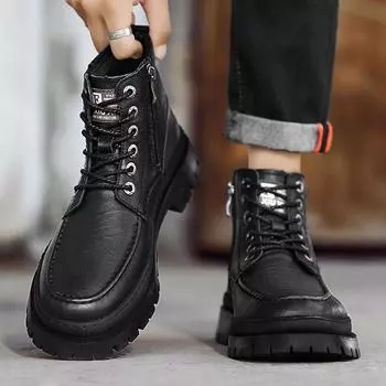 All-match Men Ankle Boots Desert Boots Male Outdoor Low Top Footwear Genuine Leather Lace-Up Motorcycle Boots 39