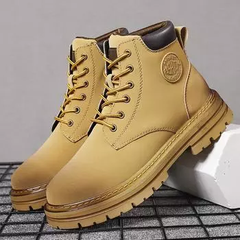 All-match Men Outdoor Sport Boots Autumn Winter Fashion Work Shoes Anti-slip Wearable Walking Basic Boots Handmade Men s Shoes 36 жёлтый