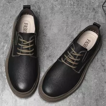 All-match Men s Casual Shoes New Arrival Men s Genuine Leather Shoes Fashion Lace-Up Mens Sneakers Male Comfortable Driving Shoe 38 чёрный