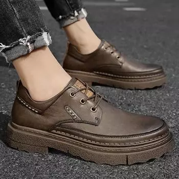 All-match Skate Shoes Men Genuine Leather Mens Sneakers Handmade Brand Men Casual Flats Lace-Up Classic Men Shoes for Wedding 38 чёрный