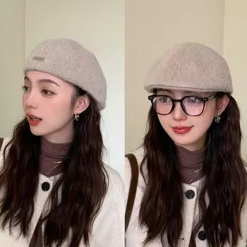 All-Matching Beret Children s Autumn and Winter 2025 New Arrival Positive and Negative Dual-Wear Painter Cap Thickened Heattech Make Face Look Smaller Beige One size