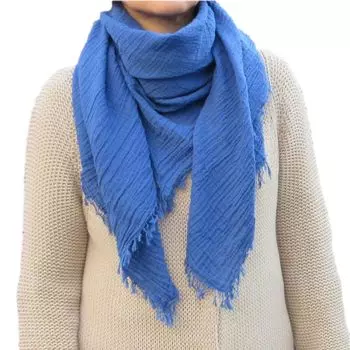 all over the Large Organic Cotton Solid Fringe [.a world] Scarf, Square, 100% Cotton, Color, Spring/Summer, 120x120cm, Unisex, (Blue) синий