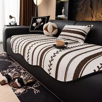 All-season Retro Chenille Sofa Cover Non-Slip Couch Slipcover Protector Universal Irregularity Stripe Sofa Cushion 90x70