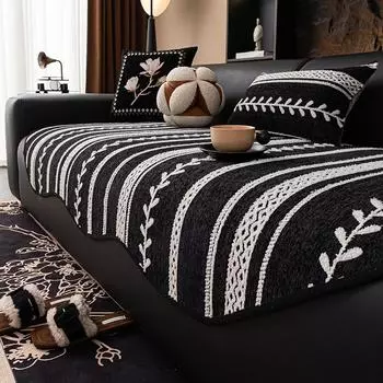 All-season Retro Chenille Sofa Cover Non-Slip Couch Slipcover Protector Universal Irregularity Stripe Sofa Cushion 90x70