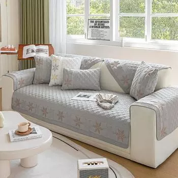 All Seasons Universal Polyester Cotton Quilted Sofa Cover Hexagonal Embroidered Sofa Cover Non Slip Machine Washable Couch Mat 70x70