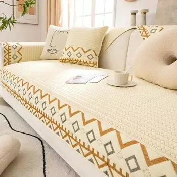 Всесезонный универсальный стеганый чехол из чистого хлопка с геометрической вышивкой, нескользящий чехол для дивана с утолщенными краями, подушка для дивана, пыленепроницаемое полотенце 70x70cm 1pcs