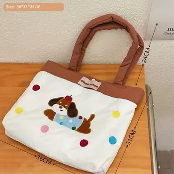 All Year Round Easiest for Match Single Product Embroider Tote Bag Fashion Commuter Niche Style Large Capacity Girls One Shoulder Heart Handbag Puppy