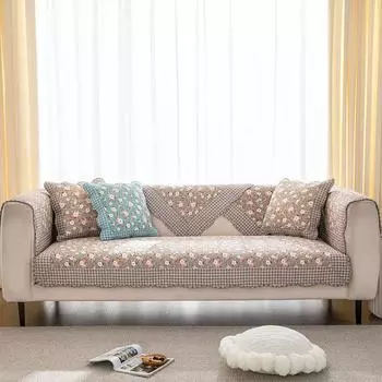 All Year Round Neutral Cotton Minimalist Modern Sofa Cushion Pure Cotton Fabric Cushion Non Slip Anti-Scratching Sofa Cover Slipcover Dream Garden-Brown 70*70cm