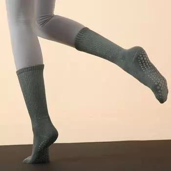 All Year Round New Arrival Long Yoga Socks Non Slip Professional Women Pilates Socks Knee Socks Terry Bottom Perspiration Absorbing Cotton Blended dark green 35-size 41 free size