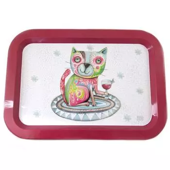 Allen Designs [N7946] Многоцветный красный металлический поднос Allen Designs (кошка) - 35,5x24. 5х1. 5см