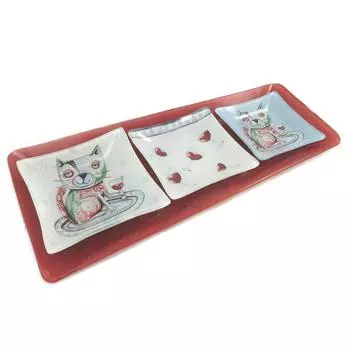 Allen Designs [P9062] - Поднос для стеклянных чашек Allen Designs красно-синий (кошка) - 29,5x13x4 см красный