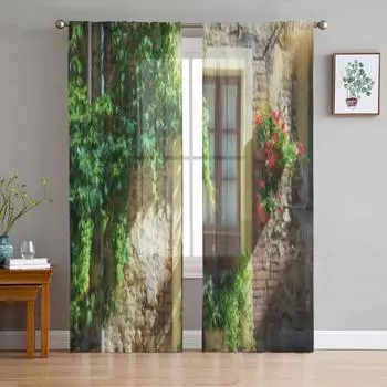 Alleys Streets And Crannies In The Tourist Town In Tuscany Chianciano Terme Italy Tulle Sheer Curtains Room Organza Curtain 135W x 114H(cm)