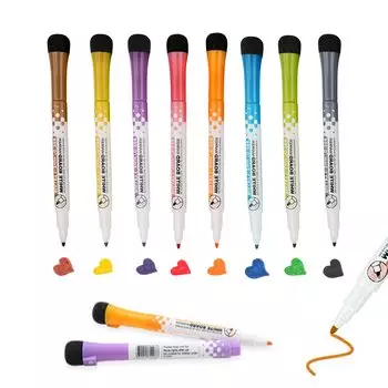 ALLMIRA Дополнительный набор из 8 маркеров для белой доски, 8 круглых ластиков, на которых можно писать, для удобства переноски маркеров, мелкие, штуки, цвета, ручки, магниты, стержни, 2 мм,