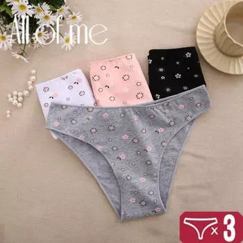Allofme 3 шт./компл. хлопковые трусики для женщин Бесшовные и бесшовные трусы Сексуальные трусы с низкой талией Удобное и дышащее нижнее белье с цветочным принтом S