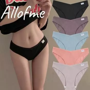 Allofme женские трусики из чистого хлопка с v-образной талией, дизайнерские трусы для девочек, мягкое нижнее белье с низкой посадкой, дышащее однотонное нижнее белье M чёрный