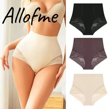Allofme женские трусики с высокой талией, сексуальное кружевное нижнее белье для тела, бесшовное и бесследное нижнее белье S чёрный