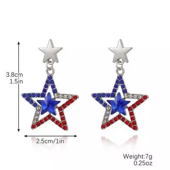 Alloy Drip Diamond Red White Blue Stripe Love Pentagram Independence Day Earrings