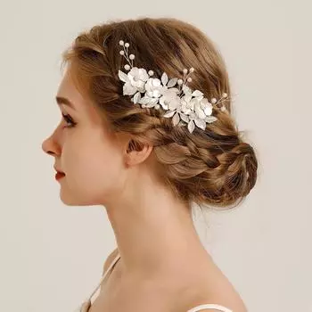 Alloy flower handmade bridal hair comb high-end wedding dinner hair accessories silver leaf flower comb for women