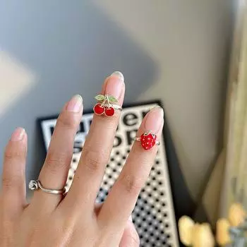 Alloy Girl Princess Strawberry New Year Gift Ring Red strawberry + Cherry
