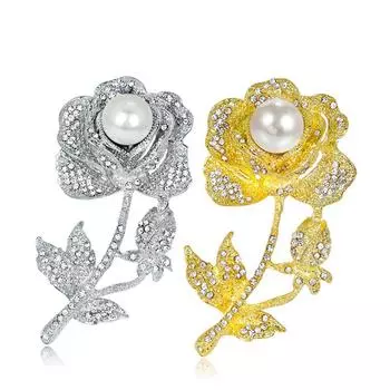 Alloy Rhinestone Pearl Exquisite High -End Rose Brooch Clothes Accessories