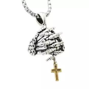 Alloy Skeleton Crucifix Pendant Necklace/Pendant with Praying Hand Handmade Jewelry for Music Festivals and Party 1