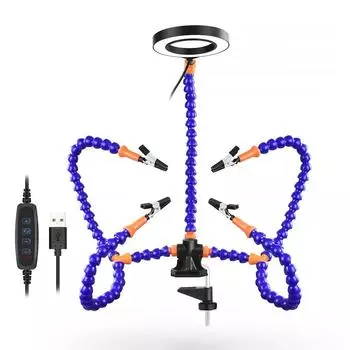 ALLSOME Настольный зажим для печатных плат, держатель для пайки, 3-кратная лупа со светодиодной подсветкой, гибкая рука для сварки, инструмент третьей руки для пайки