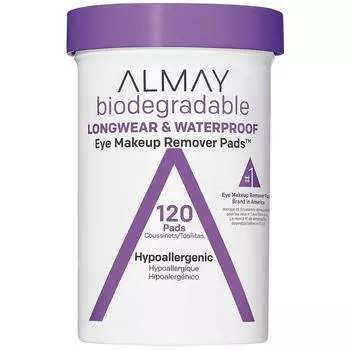 Almay Biodegradable Longwear & Waterproof Eye Makeup Remover Pad, 120 sheets