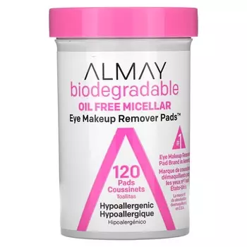 Almay, eye makeup remover pads, oil-free micellar, 120 pads