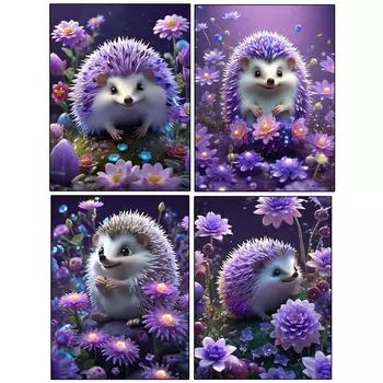 Алмазная 5DDIY картина новая фиолетовая серия животное ежик цветок полный квадрат/круглый алмазная мозаика цветок украшение для дома Full Round 20x30CM