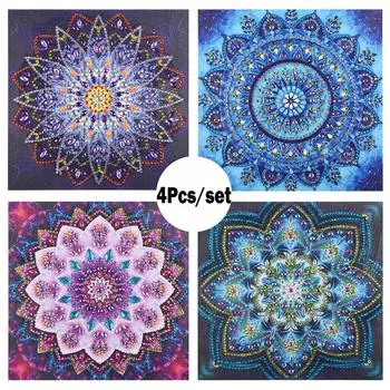 Алмазная картина 4шт DIY 5D Дрель Алмазная картина Рукоделие Кристаллическая картина Горный хрусталь Крест