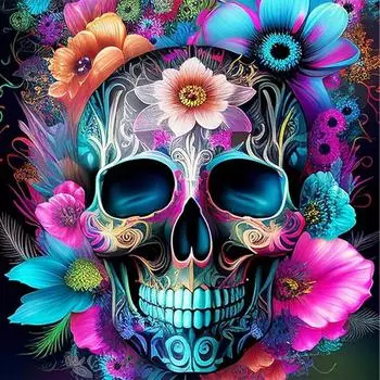 Алмазная картина 5D Цветочный череп DIY Мозаика Алмазная вышивка Набор с узором Вышивка крестом Квадратное и круглое украшение Full Round 20x20CM