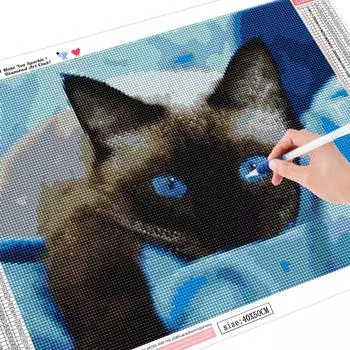 Алмазная картина 5D DIY Алмазная картина Цветок Животное Вышивка крестом Рукоделие Вышивка Серый Кот 30*40 cm full drill