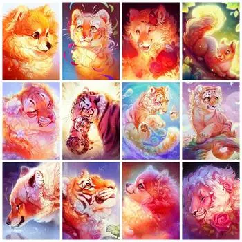 Алмазная картина 5d Diy Тигр Мультфильм Домашний декор Полный квадрат/круг Вышивка Мозаика Животное Милый Кристалл Подарок Full Round 20x30CM