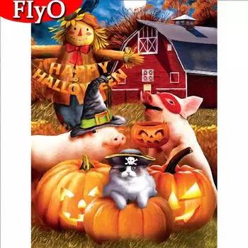 Алмазная картина 5D Хэллоуин Алмазная вышивка Крестом Свинья Мозаика Животное Ручной Подарок Настенное искусство Full Round (20X30CM)