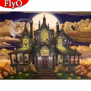 Алмазная картина 5D Хэллоуин Полный квадрат Алмазная вышивка Дом Мозаика Пейзаж Горный хрусталь Картина Домашний декор Full Round (20X30CM)