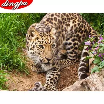 Алмазная картина 5D Leopard Diamond Art Full Drill Круглая вышивка Украшение дома Прибытие Подарок 20X30CM