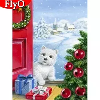Алмазная картина 5D Рождественская собака Зимняя Алмазная вышивка Распродажа Снежная мозаика Животное Украшение дома Настенное искусство Full Round (20X30CM)