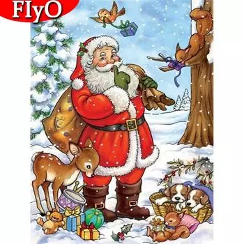 Алмазная картина 5D Санта-Клаус, полная квадратная алмазная вышивка, зимний комплект, мозаика, олень, рукоделие, рождественский декор Full Round (20X30CM)