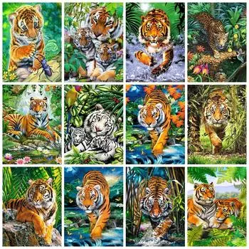 Алмазная картина 5D тигр животное полный квадрат круглая мозаика лес дерево вышивка крестом набор для домашнего декора Full Round 20x30CM
