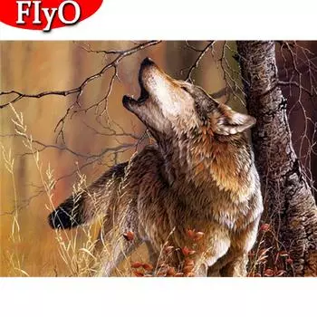 Алмазная картина 5D Волк Алмазная вышивка Крестом Осенняя мозаика Животные Украшения для комнаты Full Round (20X30CM)